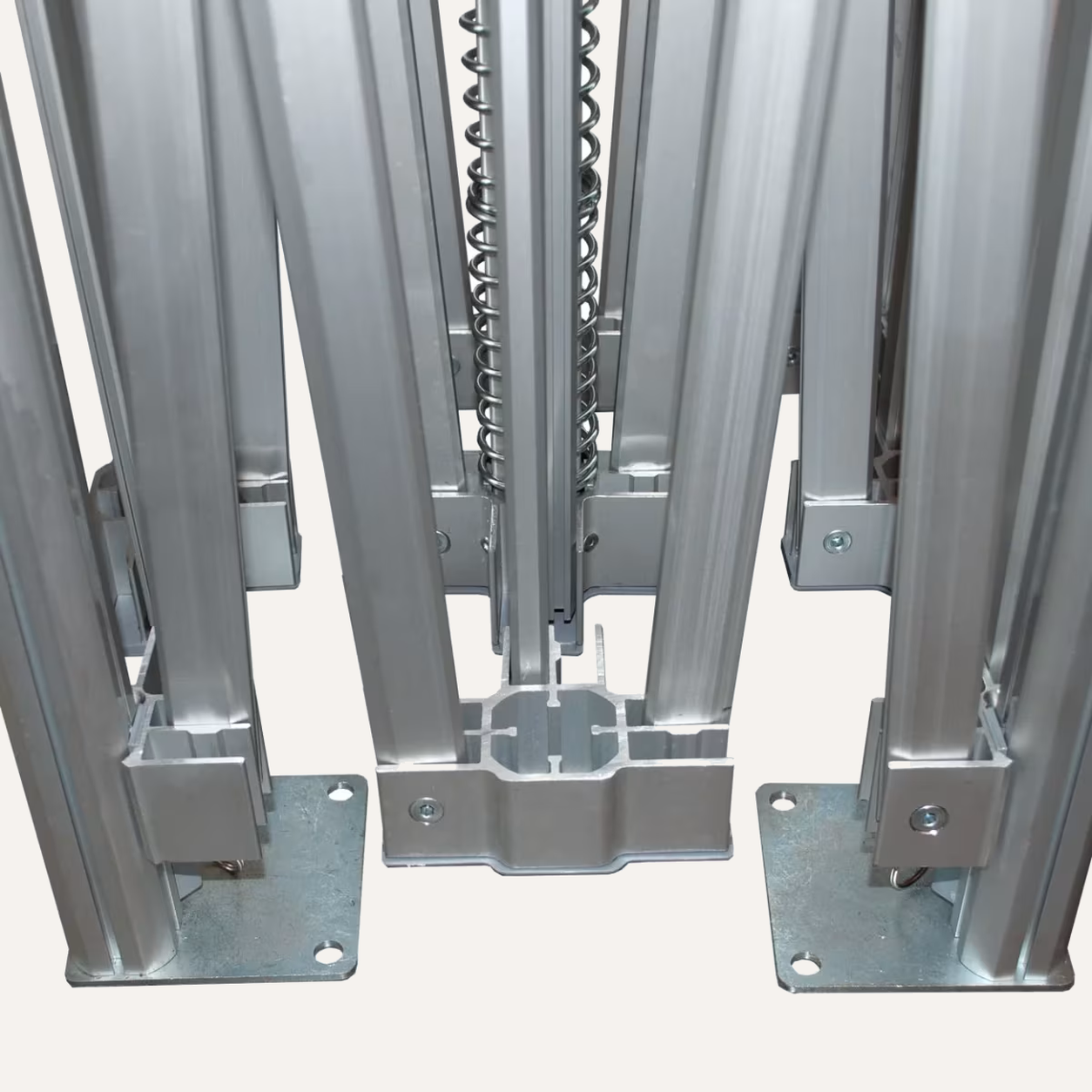 Modular Gestell gefaltet von unten: Gelenke aus Aluminium, Dachstütze mit Feder und Fußplatten
