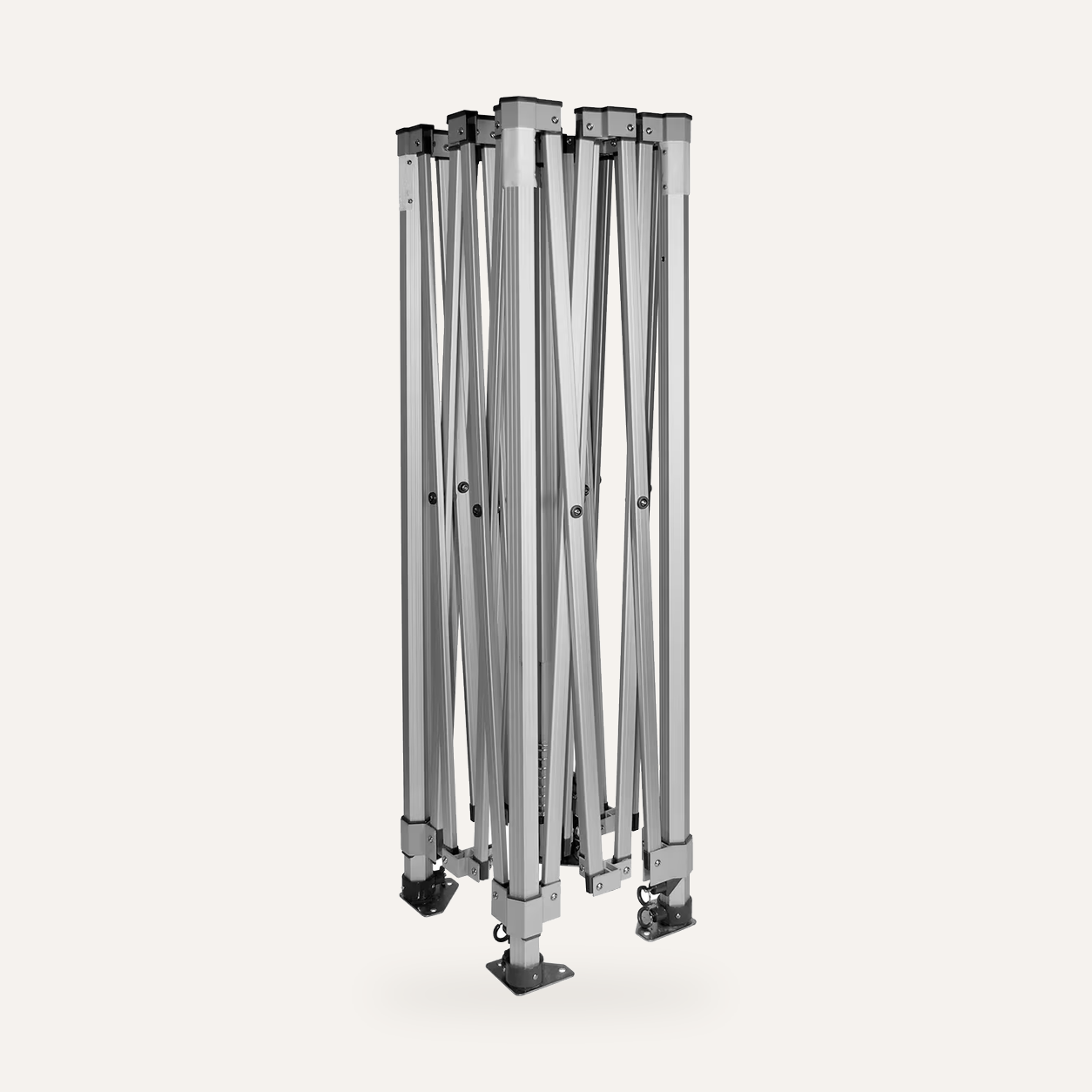 Premium Hex57 Gestell zusammengefaltet: Sechskantbeine und Scheren aus Aluminium
