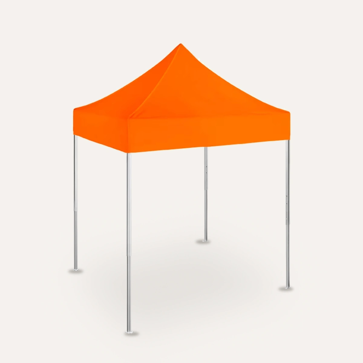 Faltpavillon mit orangefarbenem Dach auf Aluminiumgestell vor weißem Hintergrund