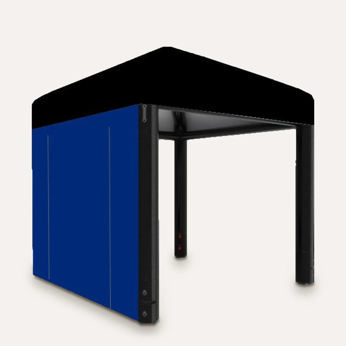 Rendering: blaue Seitenwand 3 m mit Tür am Pavillon