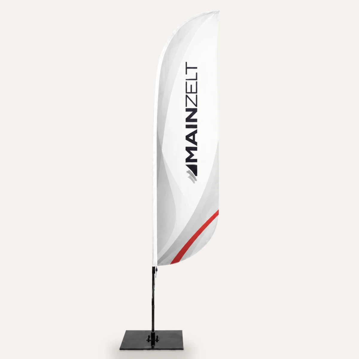 Beachflag Konvex 520 cm mit Glasfasermast und Bodenplatte
