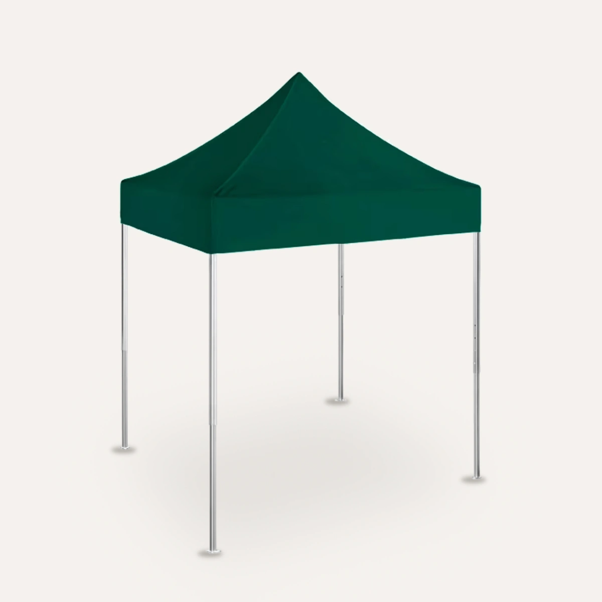 Faltpavillon mit dunkelgrünem Dach, quadratische Grundfläche, schräge Ansicht