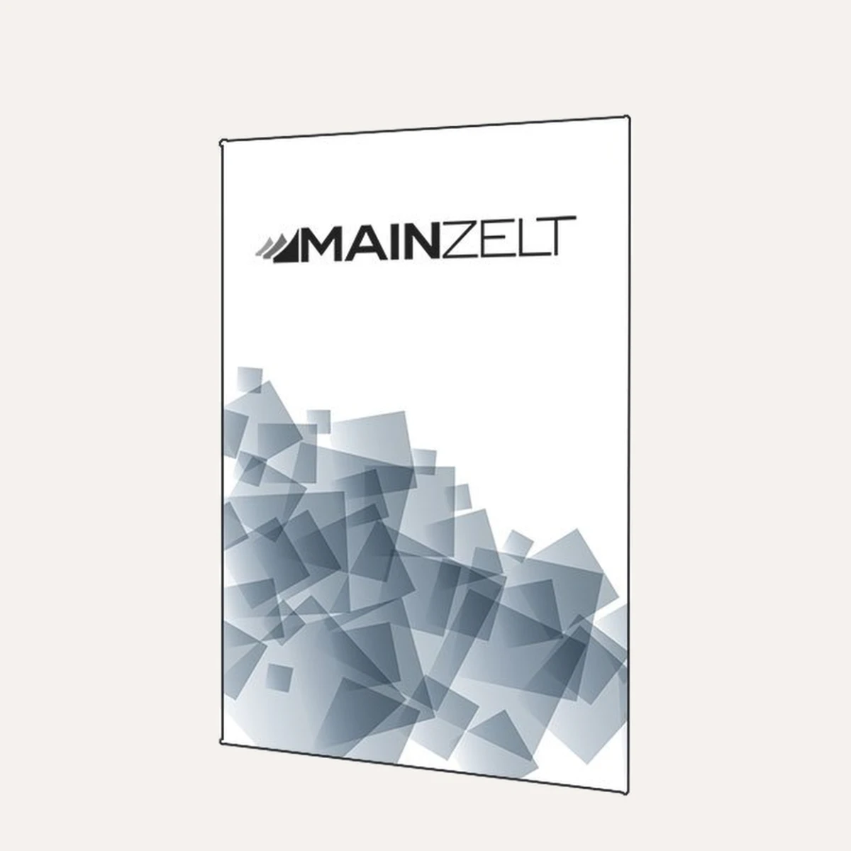 Bedrucktes A1-Plakat im Hochformat mit Logo oben und grau-blauem Grafikmotiv