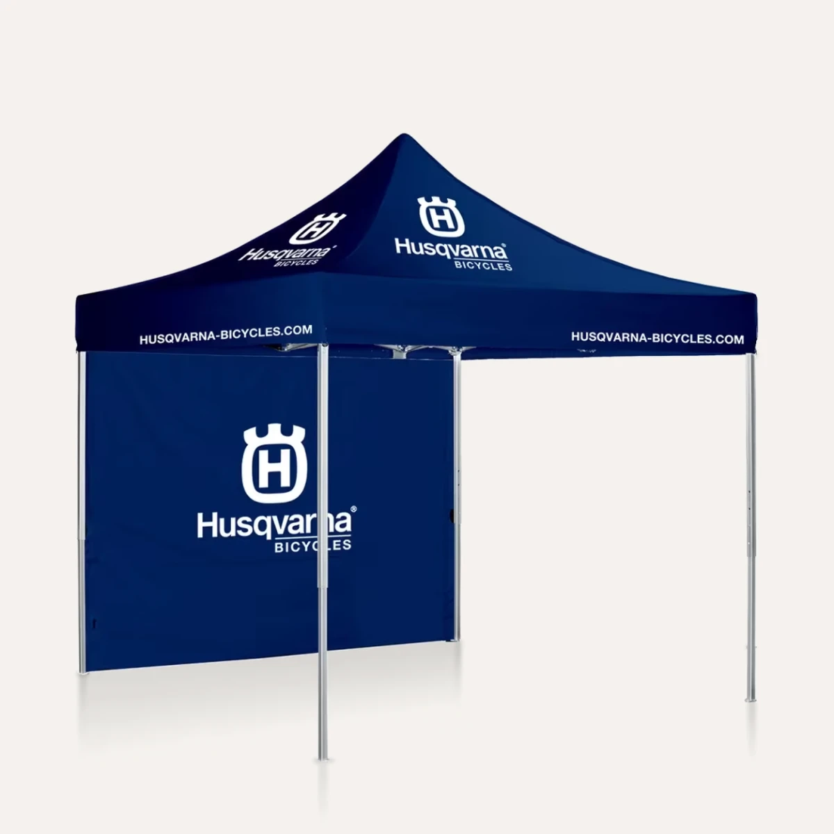 Blaues Faltzelt 3 × 3 m mit Logo-Druck und Seitenwand