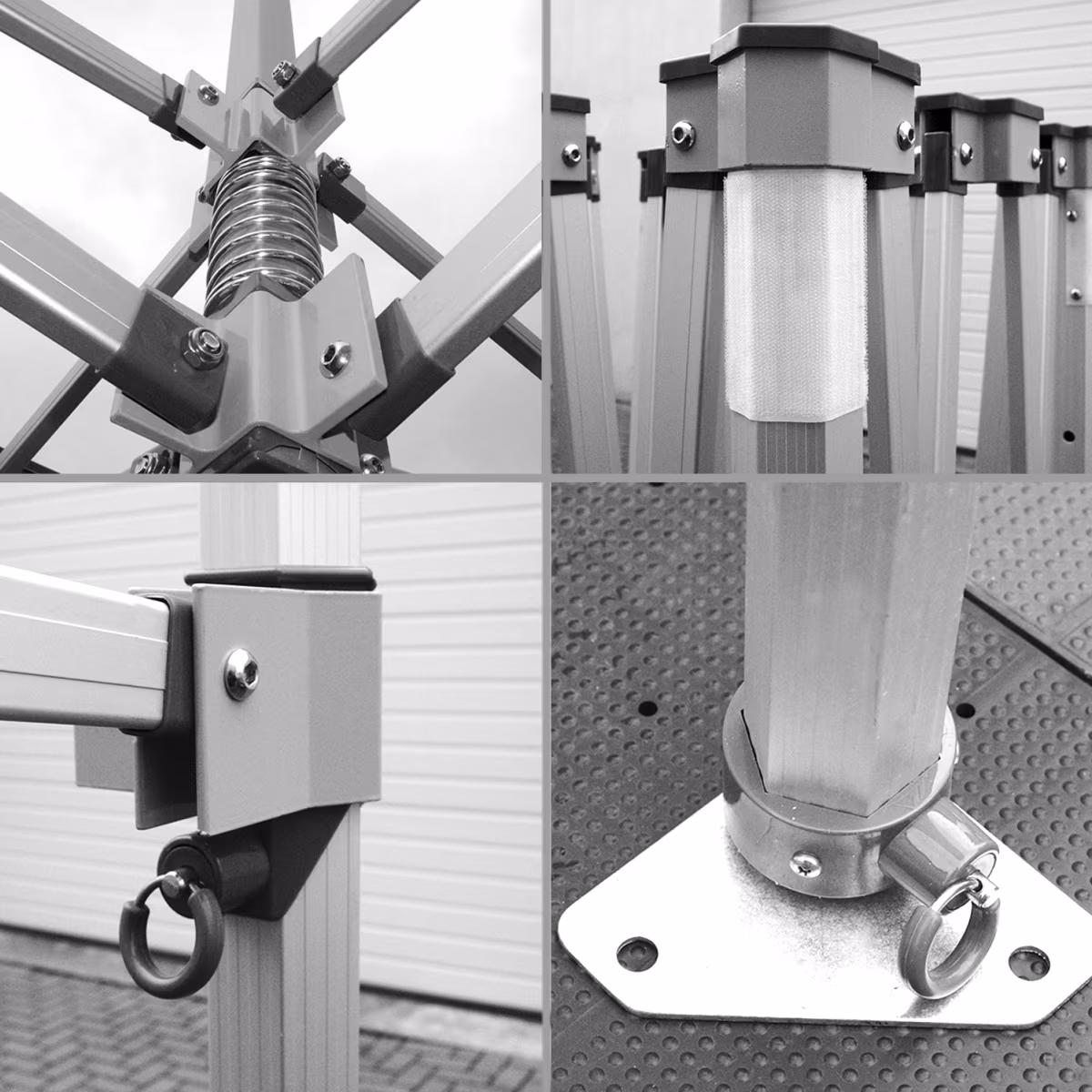 Premium Hex57: Dachstütze, Eckverbinder, Höhengleiter und Standfuß im Detail