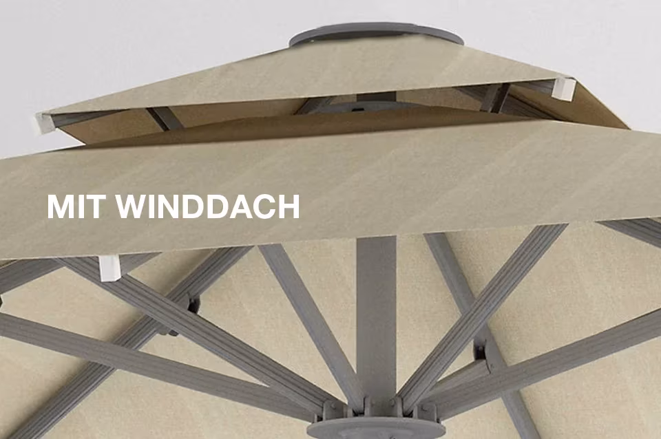 Schirmdach mit Winddach in der Detailansicht