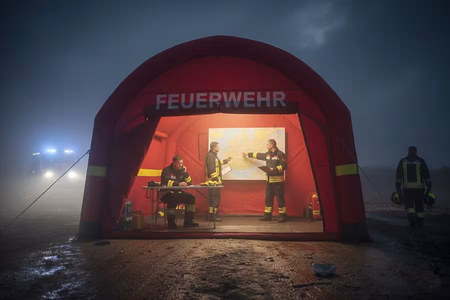 Aufblasbares Sanitätszelt 4 × 4 m für Behandlung und Triage, weitere Ansicht