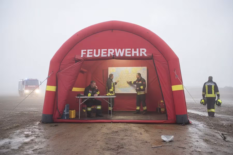 Mannschafts- und Sanitätszelt 5 × 5 m für Großlagen, weitere Ansicht