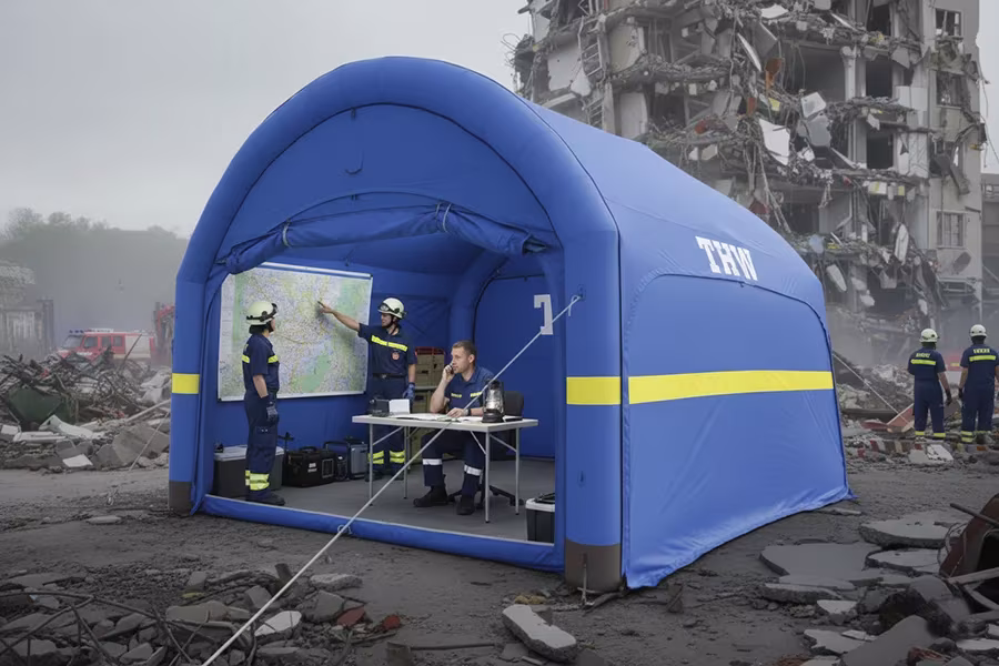 MAIN-ZELT | THW | Sanitätszelt 5×5 m | Logistikzelt | Seitenansicht