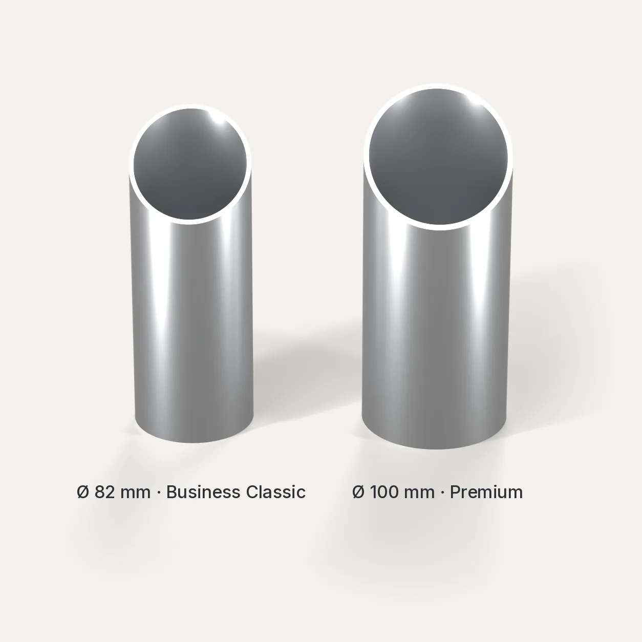 Mastquerschnitt im Vergleich: Ø 82 mm Business Classic und Ø 100 mm Premium