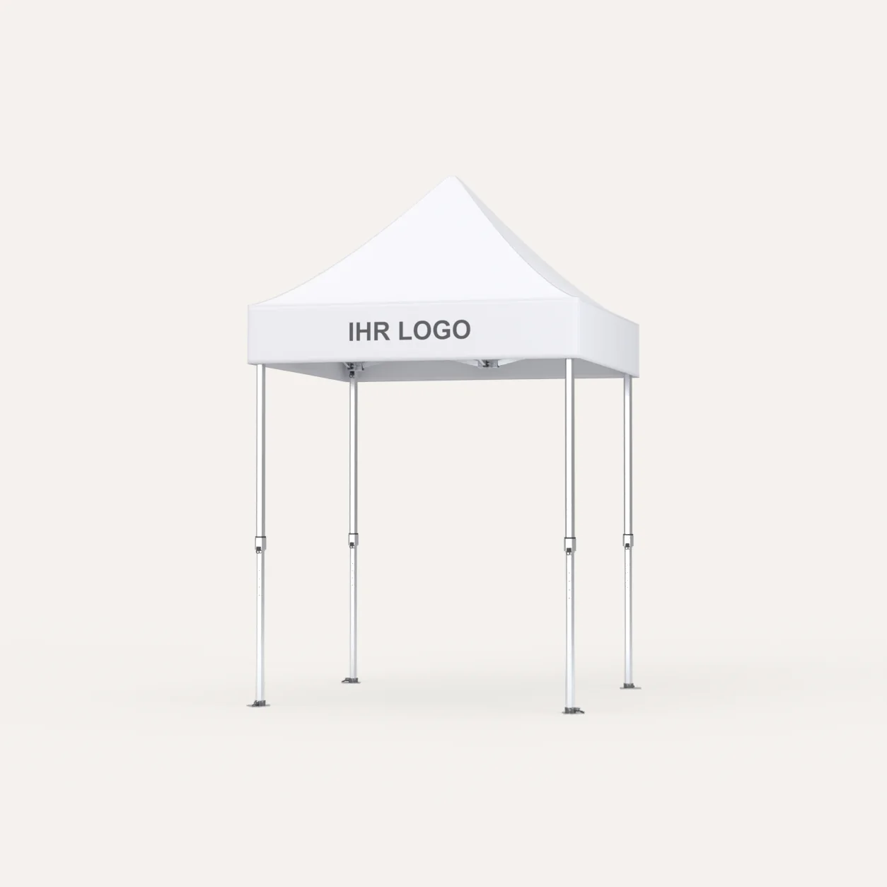 Faltpavillon Premium Hex57 2 × 2 m, Dach Weiß mit Platz für Ihr Logo, Studioansicht
