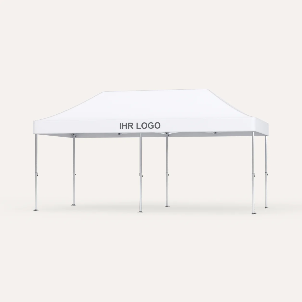 Faltpavillon Premium Hex57 3 × 6 m, Dach Weiß mit Platz für Ihr Logo, Studioansicht