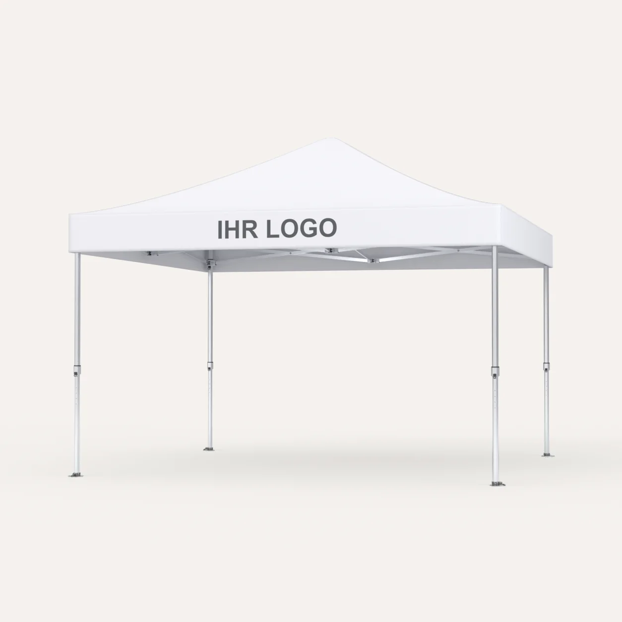Faltpavillon Premium Hex57 4 × 4 m, Dach Weiß mit Platz für Ihr Logo, Studioansicht