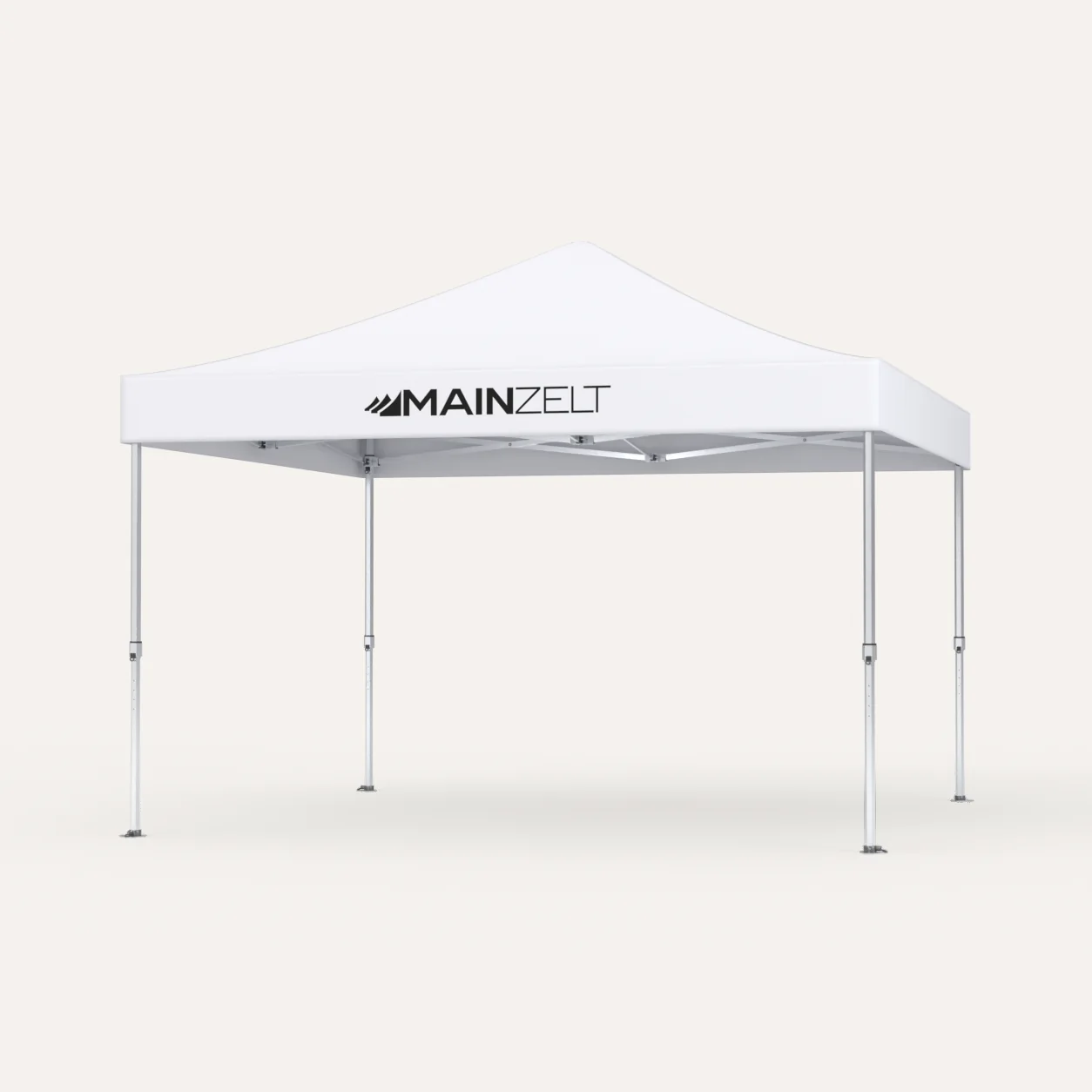 Faltpavillon Premium Hex57 4 × 4 m, Dach Weiß mit Main-Zelt-Logo, Studioansicht