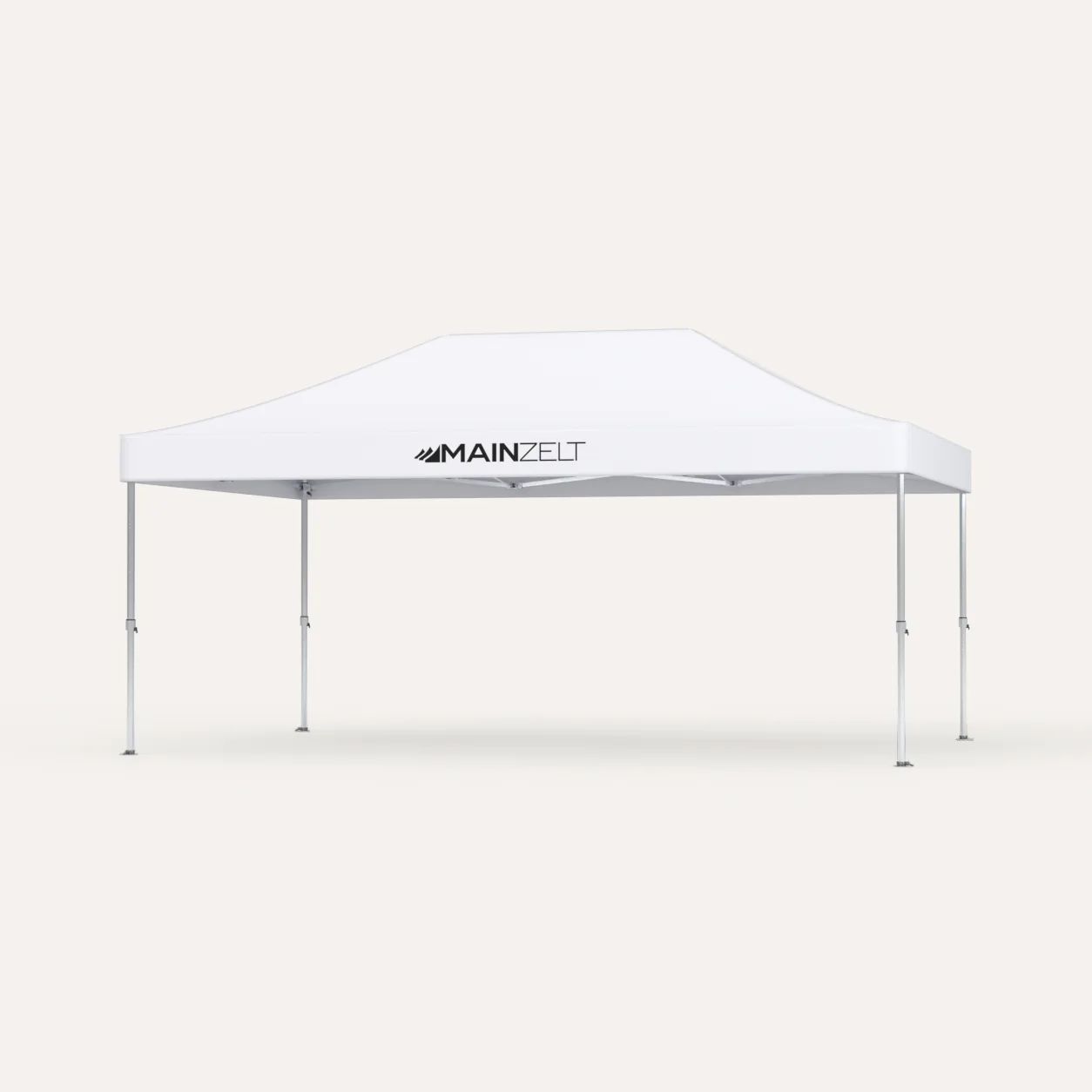 Faltpavillon Premium Hex57 4 × 6 m, Dach Weiß mit Main-Zelt-Logo, Studioansicht