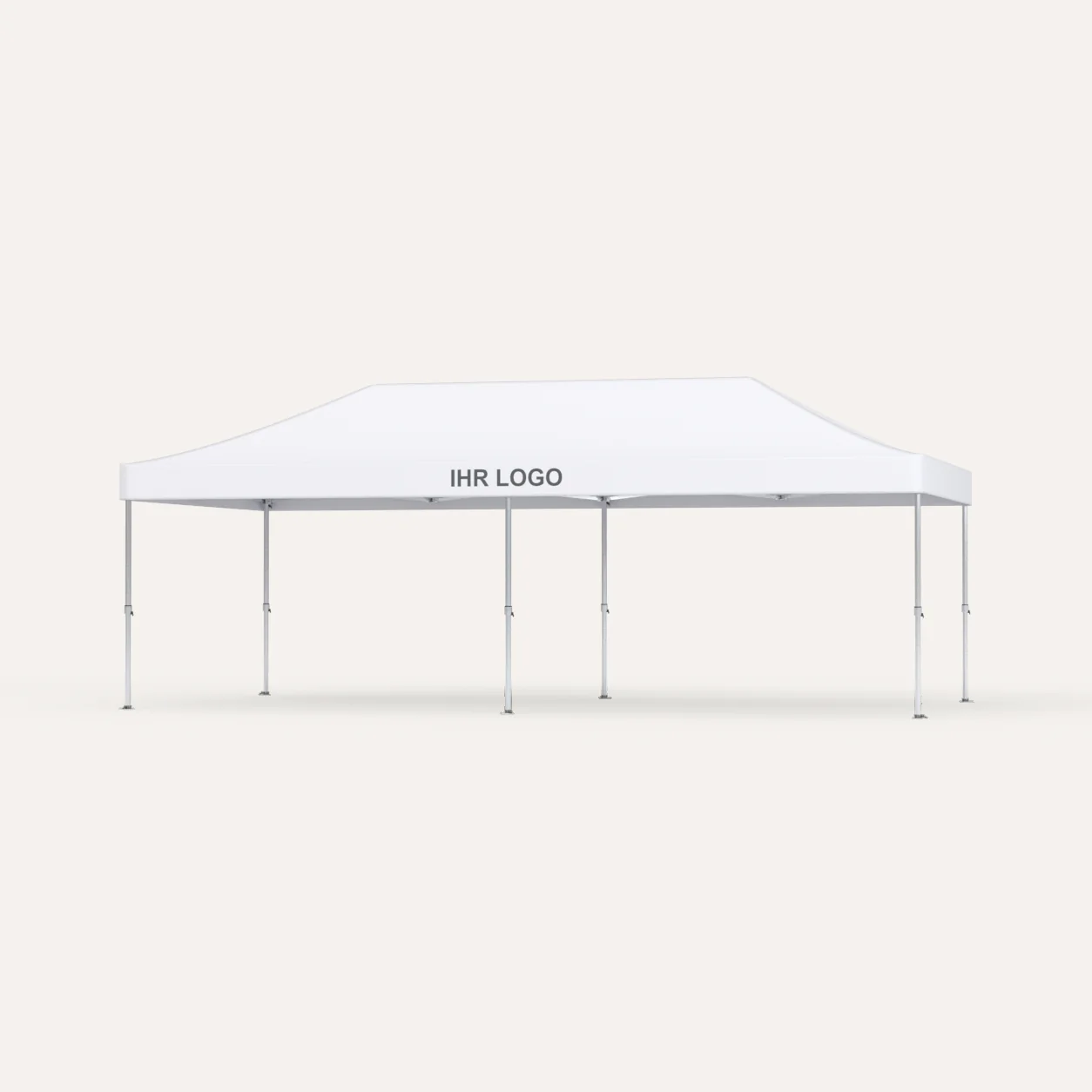 Faltpavillon Premium Hex57 4 × 8 m, Dach Weiß mit Platz für Ihr Logo, Studioansicht