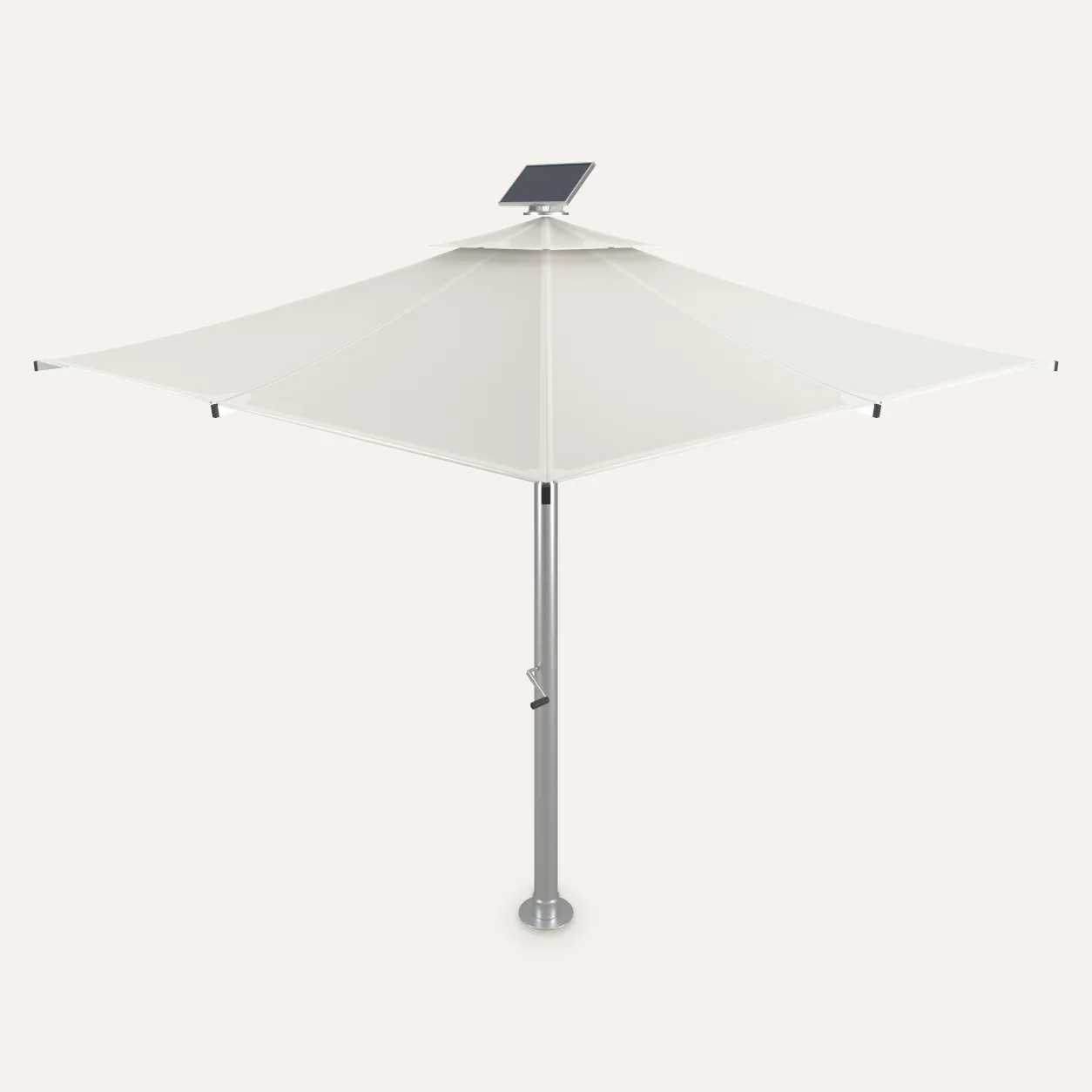 Sonnenschirm Premium Enjoy quadratisch mit LED, Studioansicht auf hellem Hintergrund, ohne Ständer und ohne Volant abgebildet, Ständer ist Zubehör